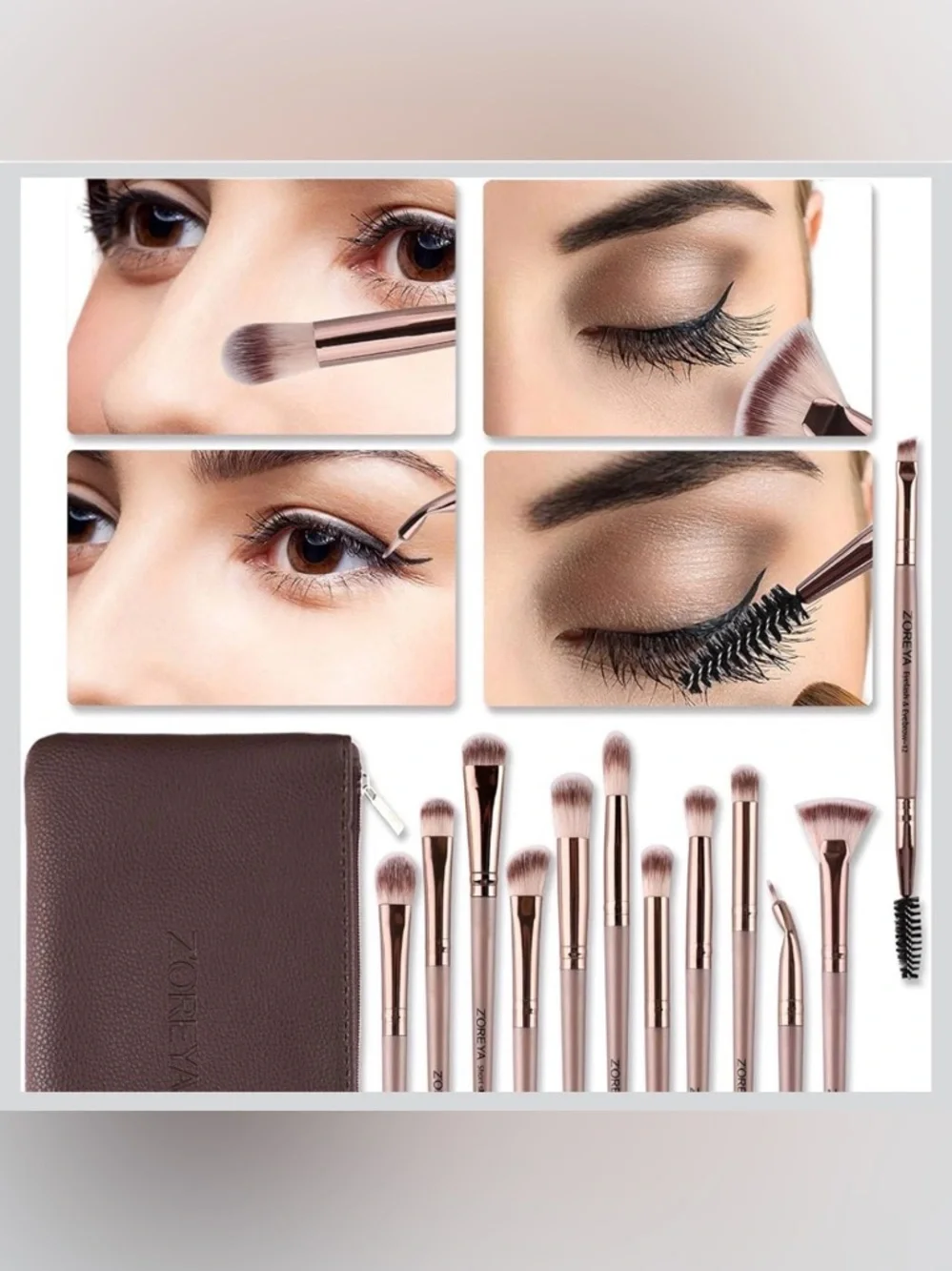 NWT~12pc Professional Eye Makeup Brush w/ Case Set~ Champagne Color